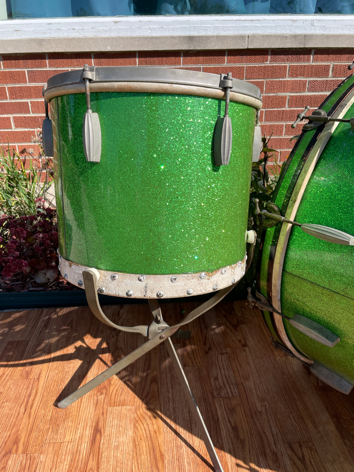 1920s-1930s Slingerland Radio King 2pc Drum Set Green Glass Glitter