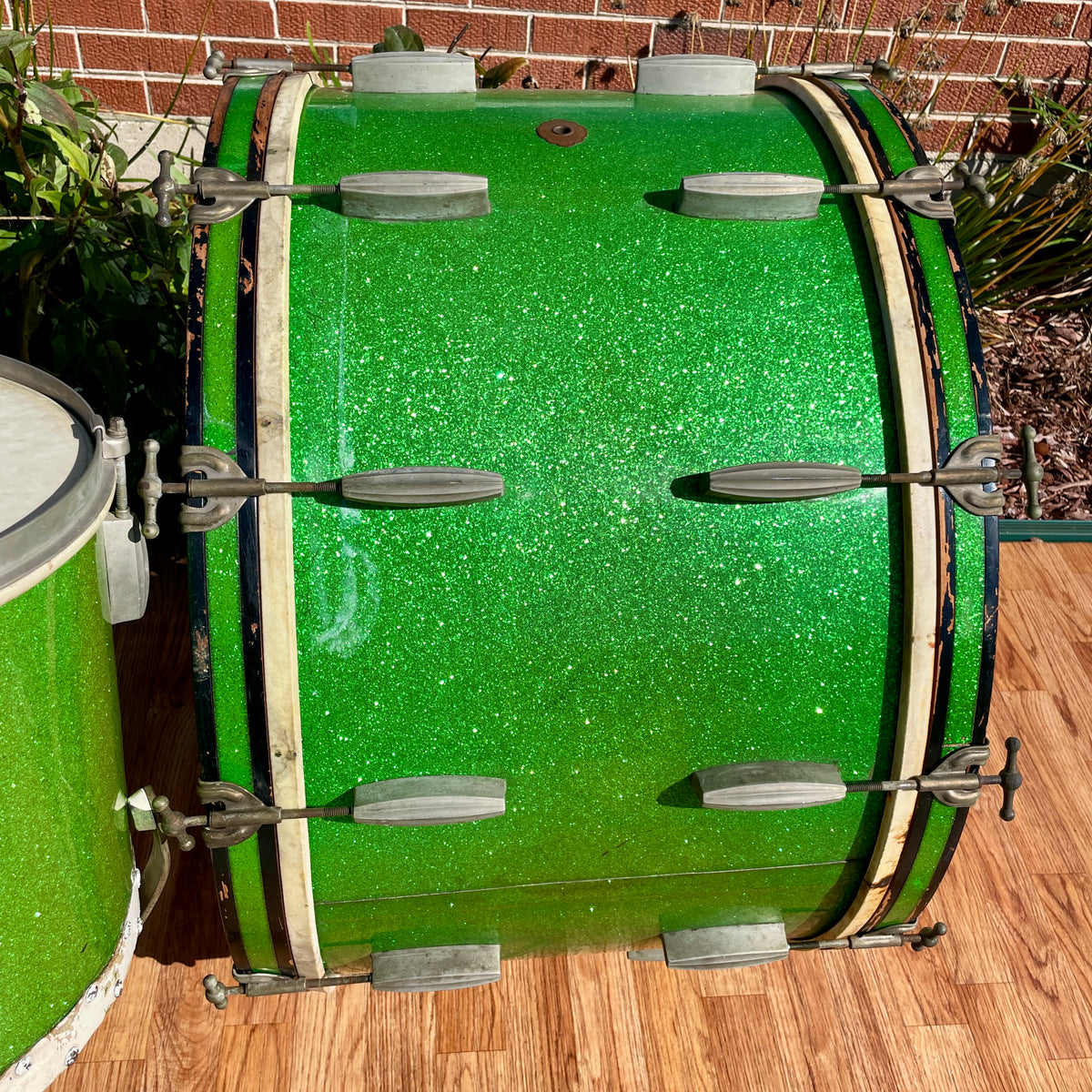 1920s-1930s Slingerland Radio King 2pc Drum Set Green Glass Glitter