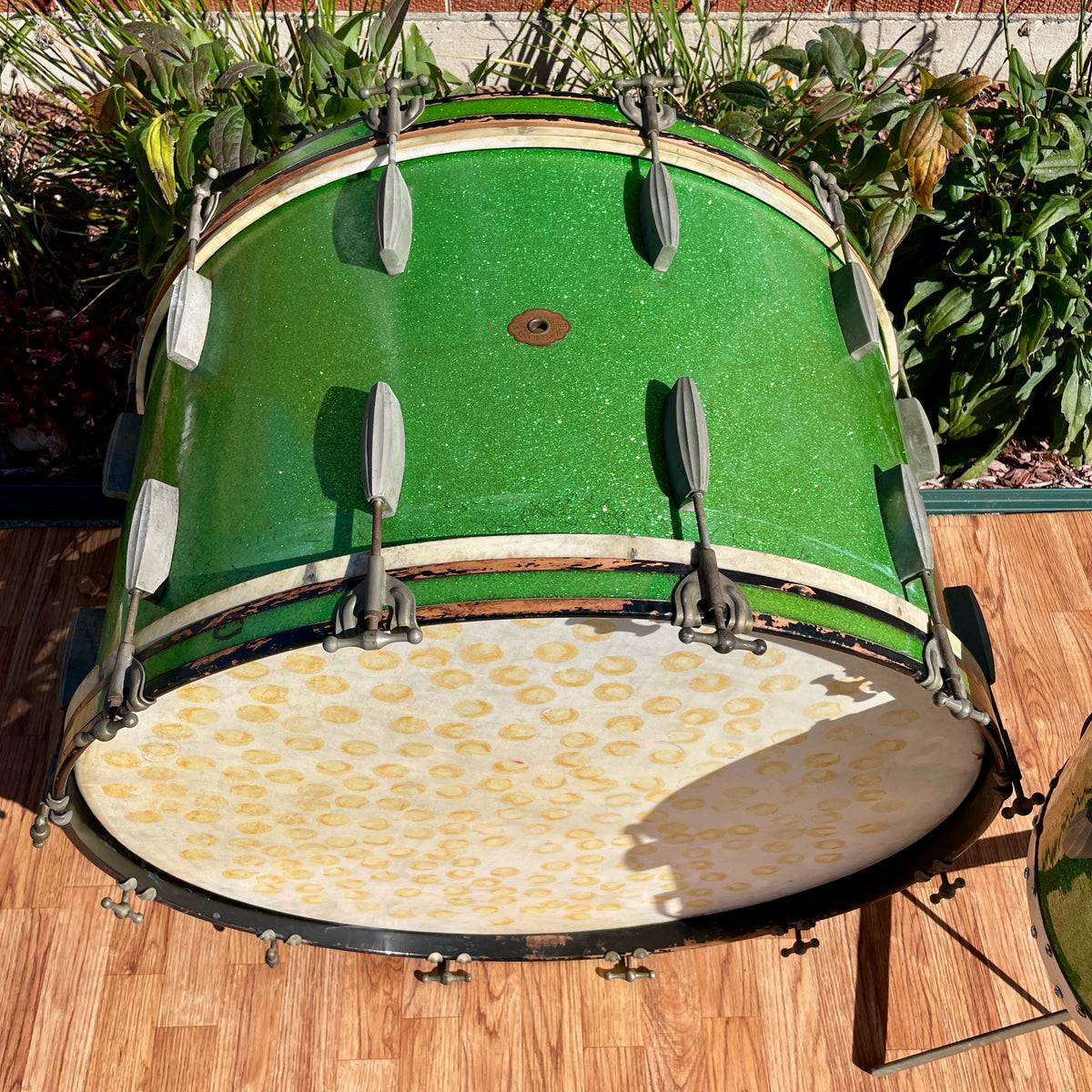 1920s-1930s Slingerland Radio King 2pc Drum Set Green Glass Glitter