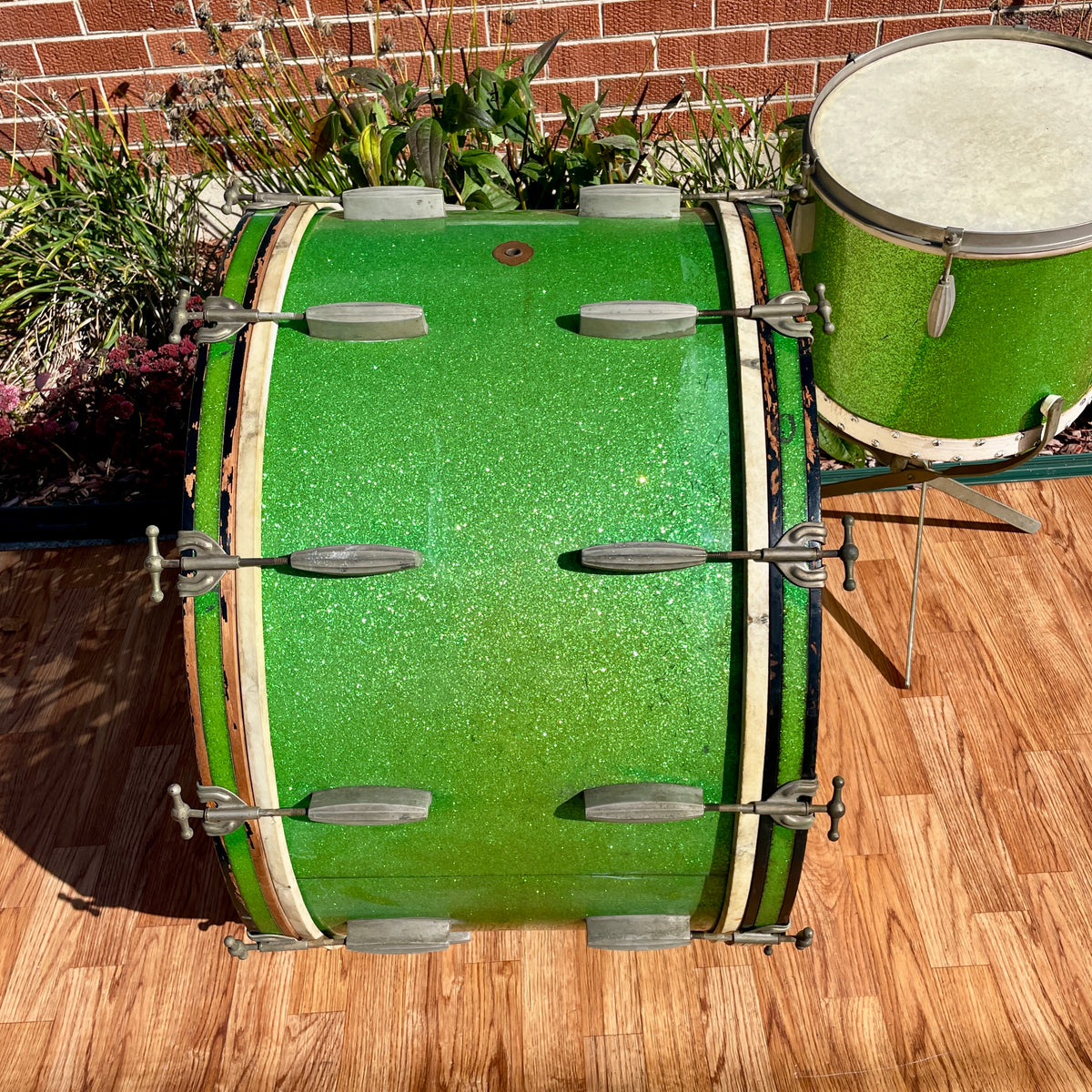 1920s-1930s Slingerland Radio King 2pc Drum Set Green Glass Glitter