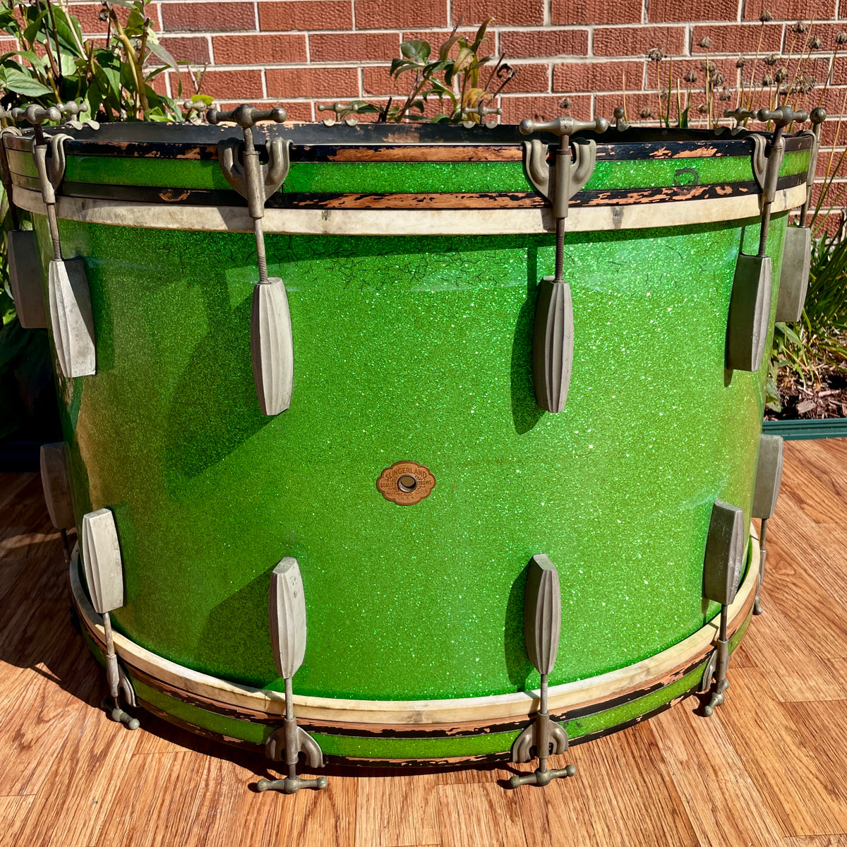 1920s-1930s Slingerland Radio King 2pc Drum Set Green Glass Glitter