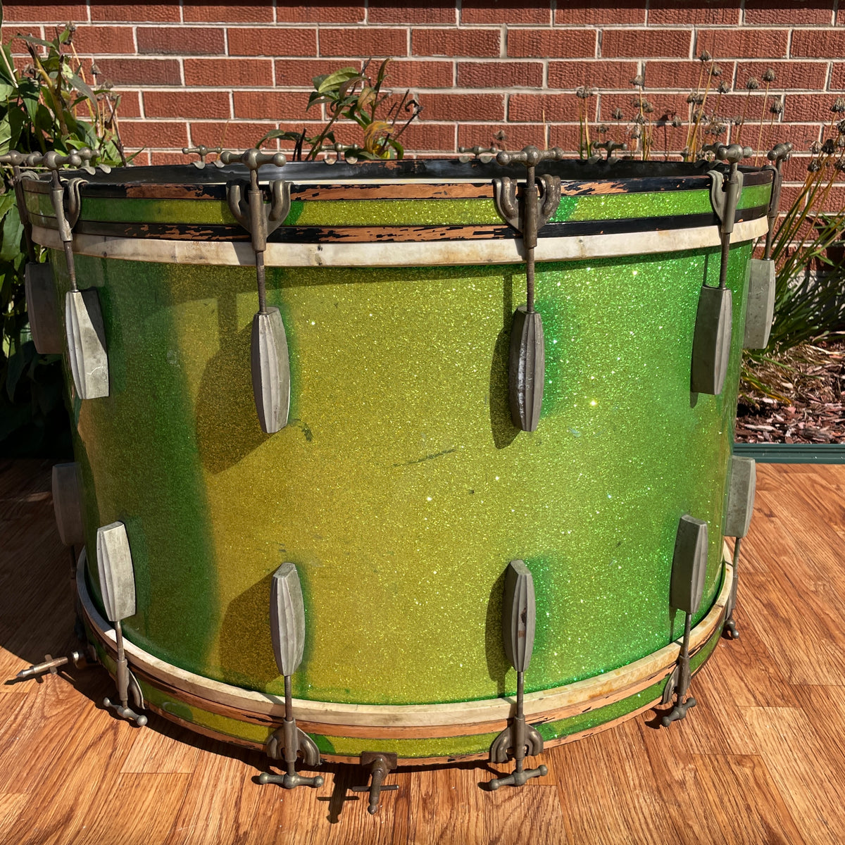 1920s-1930s Slingerland Radio King 2pc Drum Set Green Glass Glitter