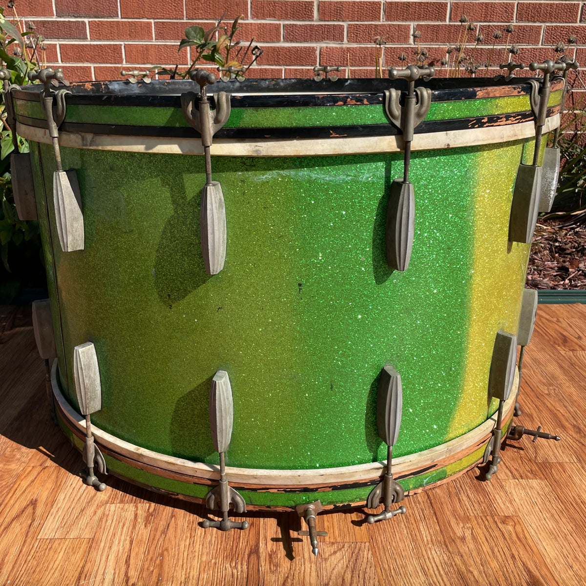 1920s-1930s Slingerland Radio King 2pc Drum Set Green Glass Glitter