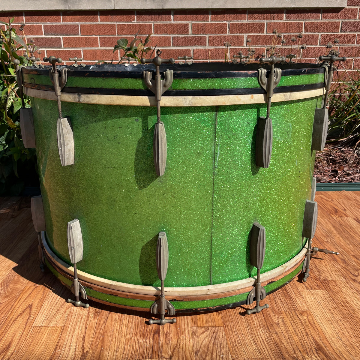 1920s-1930s Slingerland Radio King 2pc Drum Set Green Glass Glitter