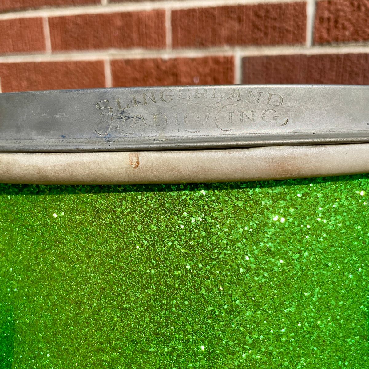 1920s-1930s Slingerland Radio King 2pc Drum Set Green Glass Glitter
