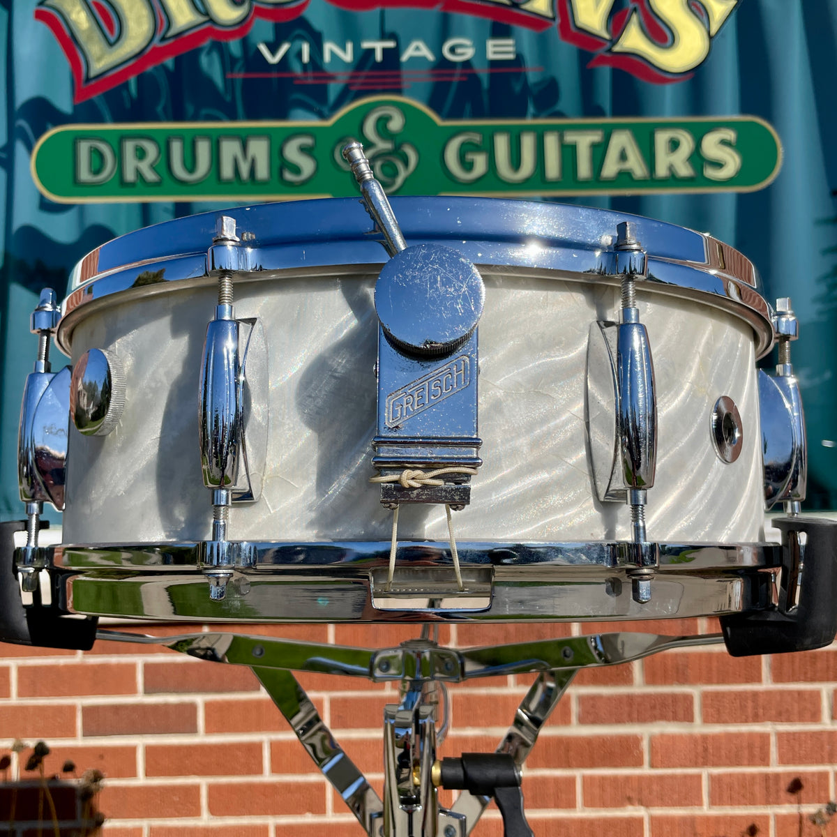 1960s Gretsch Name Band 5.5x14 Snare Silver (White) Satin Flame