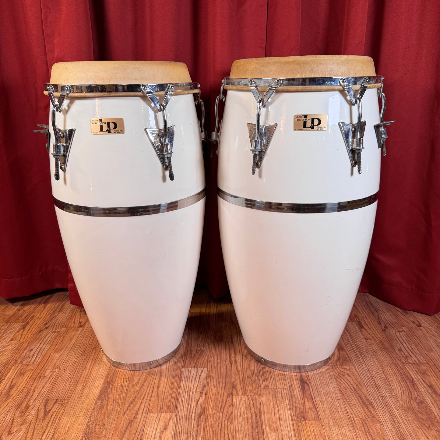 Vintage 1970s LP Original Fiberglass Quinto & Conga Set White Latin Percussion Palisades Park NJ