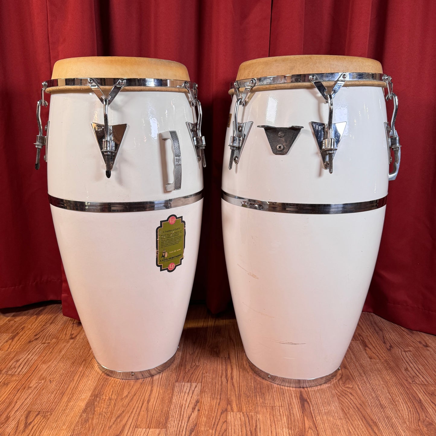 Vintage 1970s LP Original Fiberglass Quinto & Conga Set White Latin Percussion Palisades Park NJ