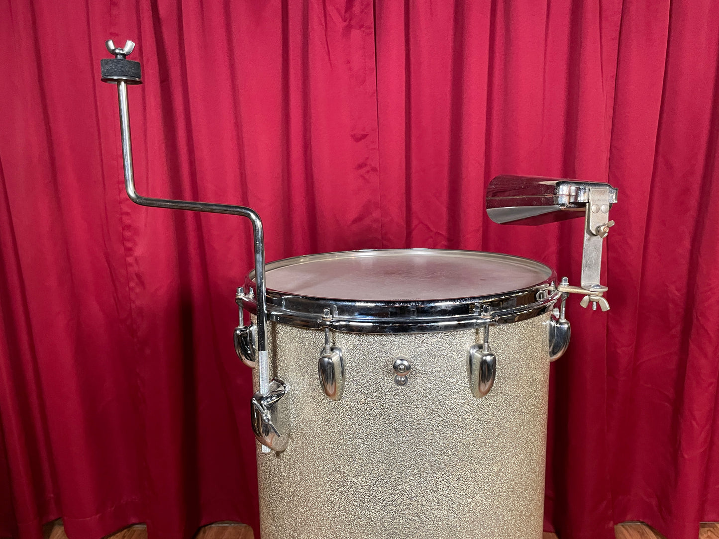 1960s Slingerland 24x14 No. 291 Two Headed Cocktail Drum Set Silver Sparkle