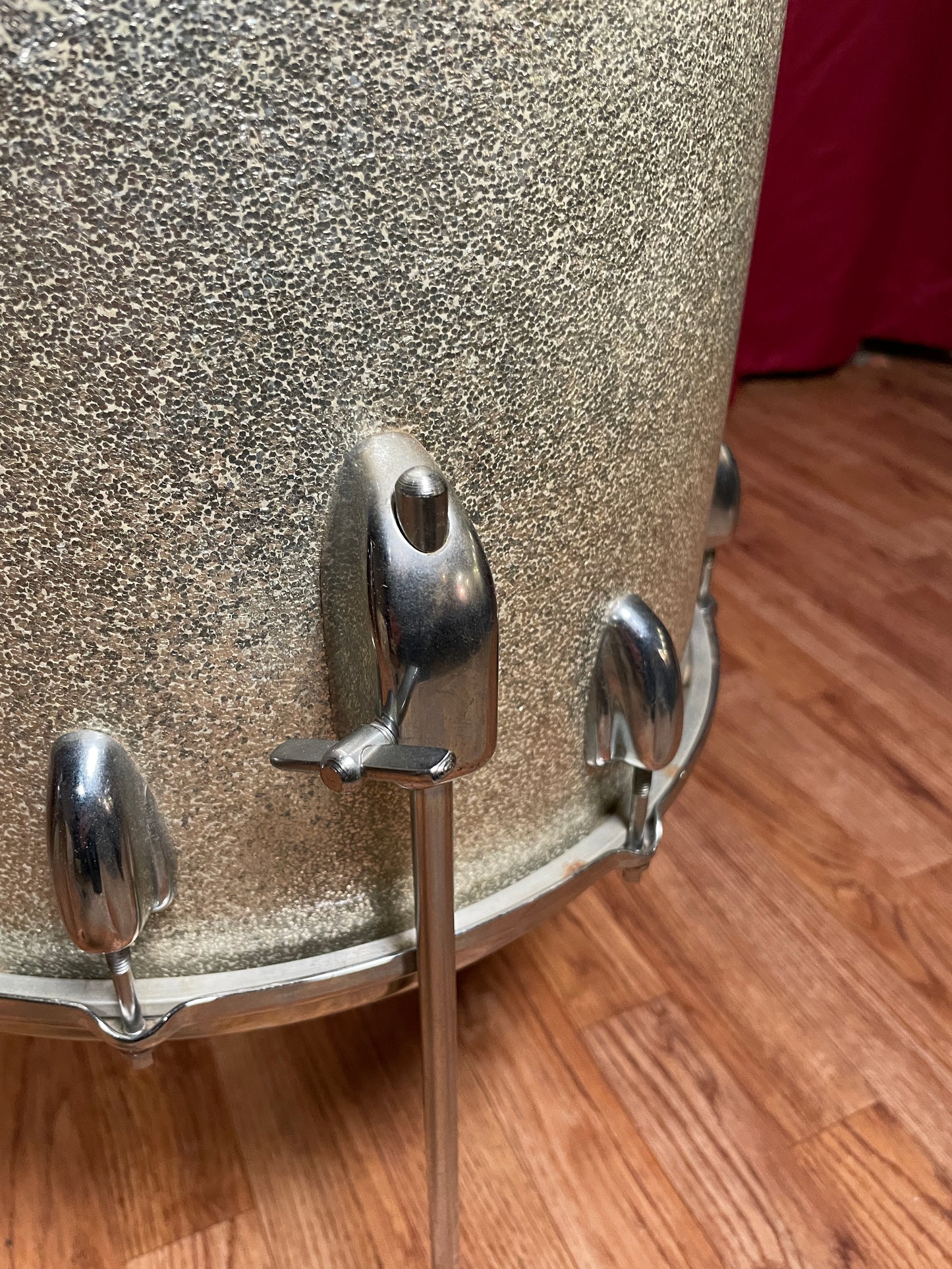 1960s Slingerland 24x14 No. 291 Two Headed Cocktail Drum Set Silver Sparkle