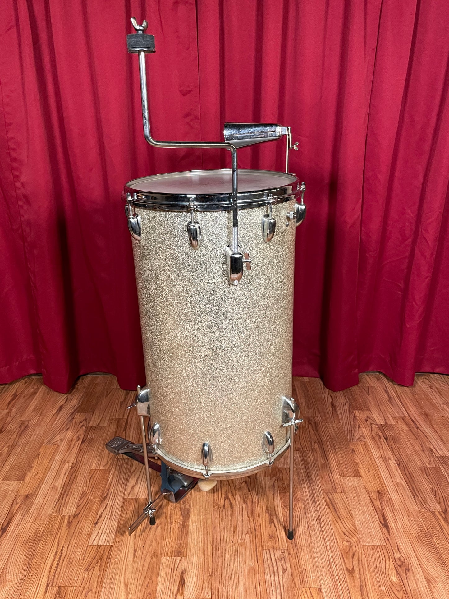 1960s Slingerland 24x14 No. 291 Two Headed Cocktail Drum Set Silver Sparkle