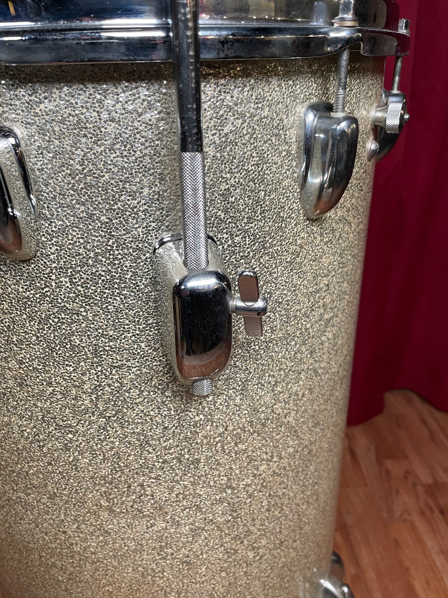1960s Slingerland 24x14 No. 291 Two Headed Cocktail Drum Set Silver Sparkle
