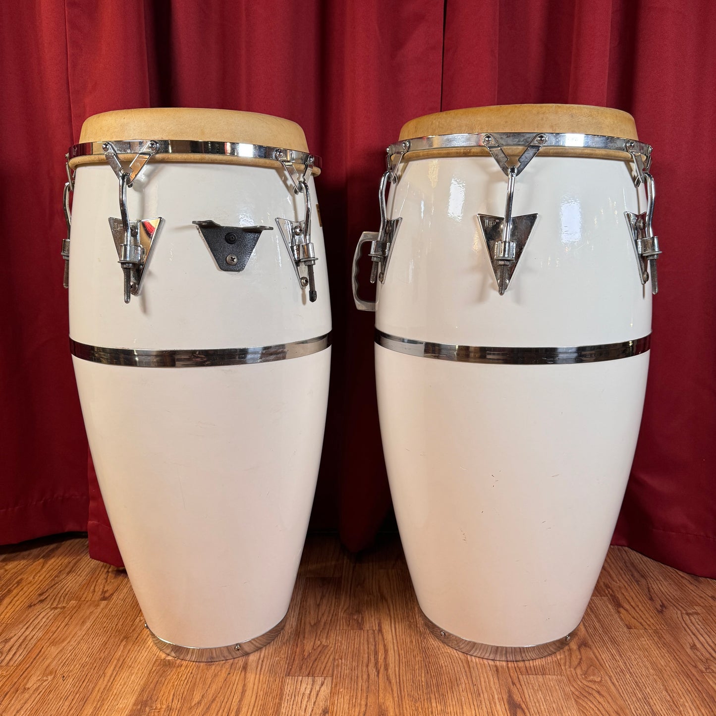 Vintage 1970s LP Original Fiberglass Quinto & Conga Set White Latin Percussion Palisades Park NJ