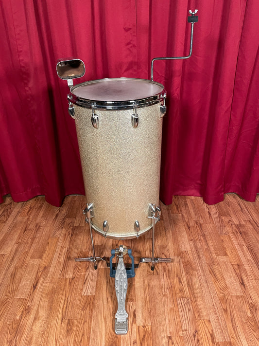 1960s Slingerland 24x14 No. 291 Two Headed Cocktail Drum Set Silver Sparkle