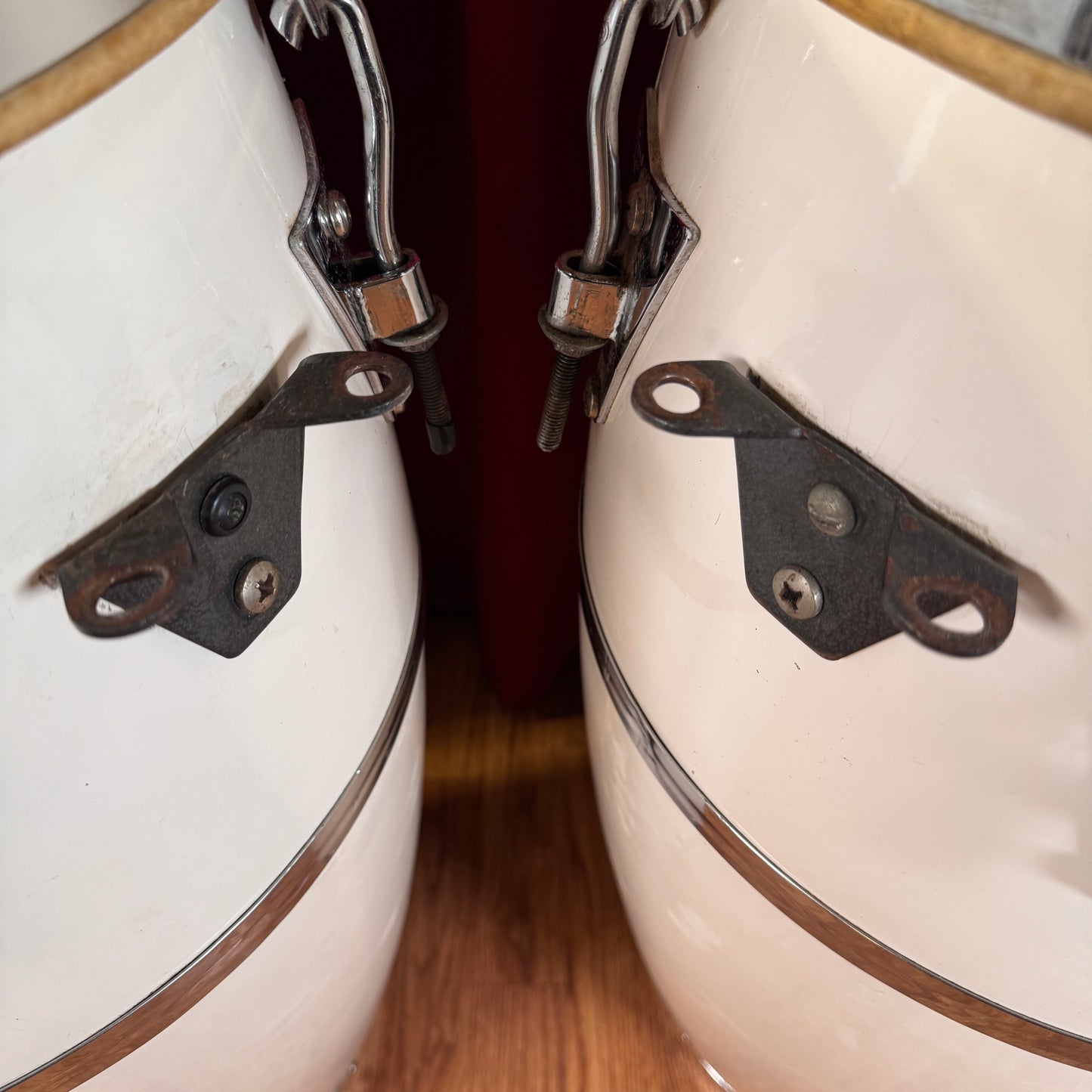Vintage 1970s LP Original Fiberglass Quinto & Conga Set White Latin Percussion Palisades Park NJ