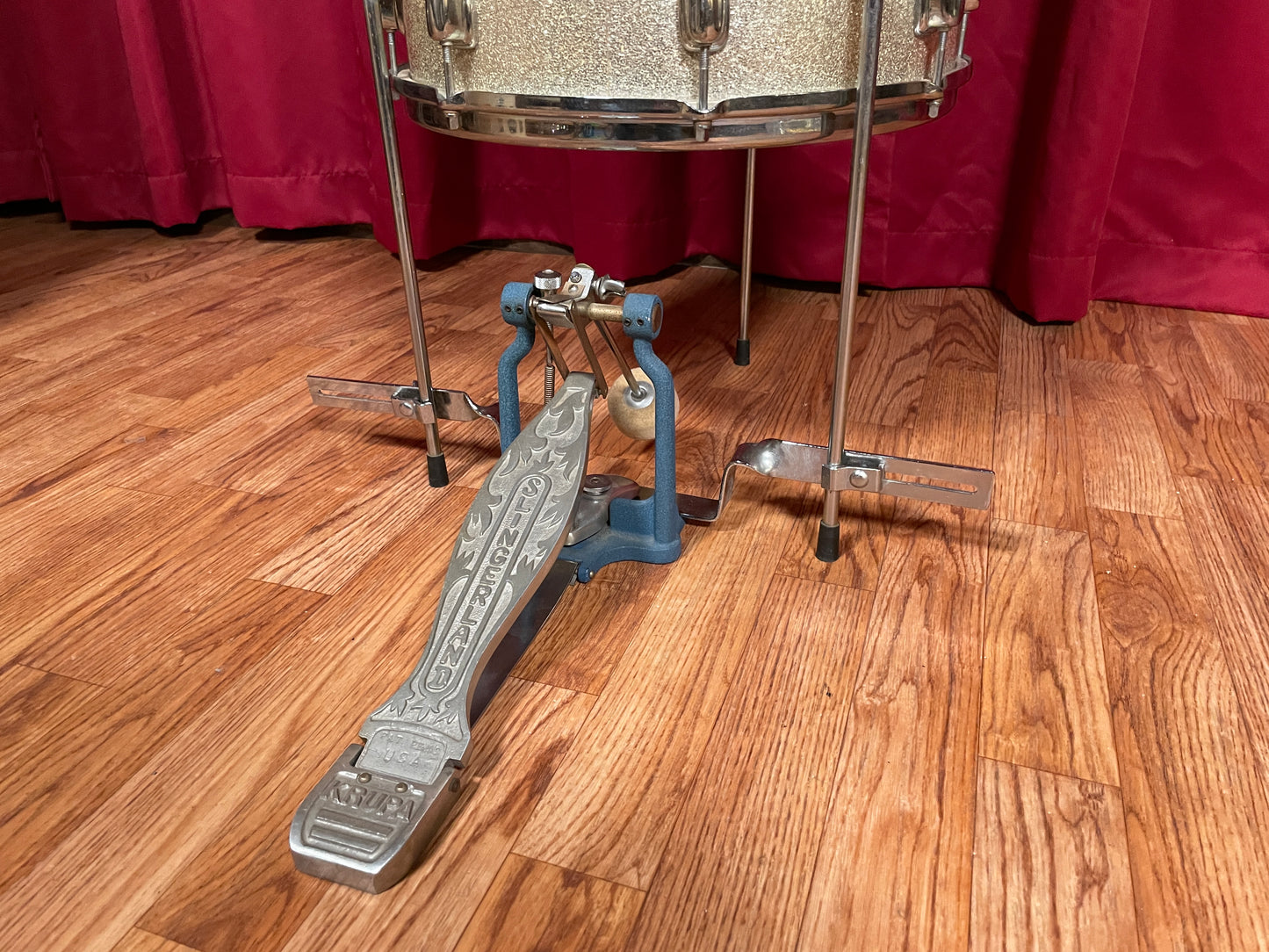 1960s Slingerland 24x14 No. 291 Two Headed Cocktail Drum Set Silver Sparkle
