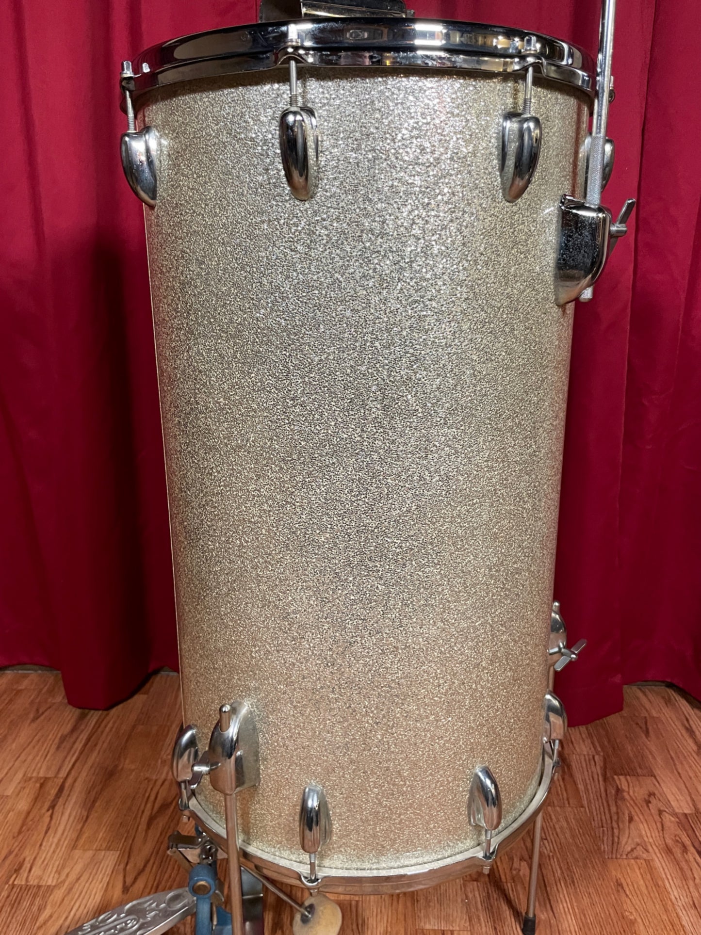 1960s Slingerland 24x14 No. 291 Two Headed Cocktail Drum Set Silver Sparkle