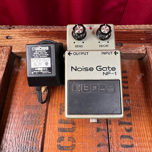 1980s Boss NF-1 Noise Gate Pedal Silver Screw Long Dash w/ Power Supply