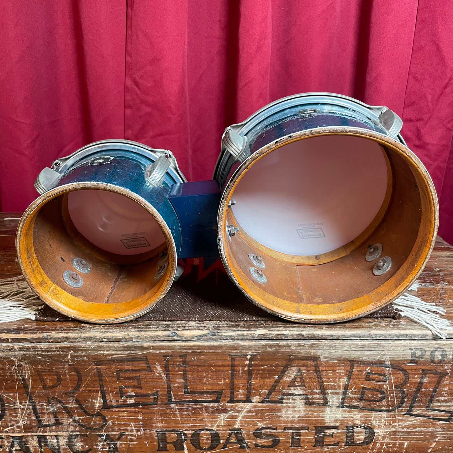 1940s WFL Ludwig 6" & 8" Tunable Bongos No. 2356 Blue Flash Pearl Sparkle