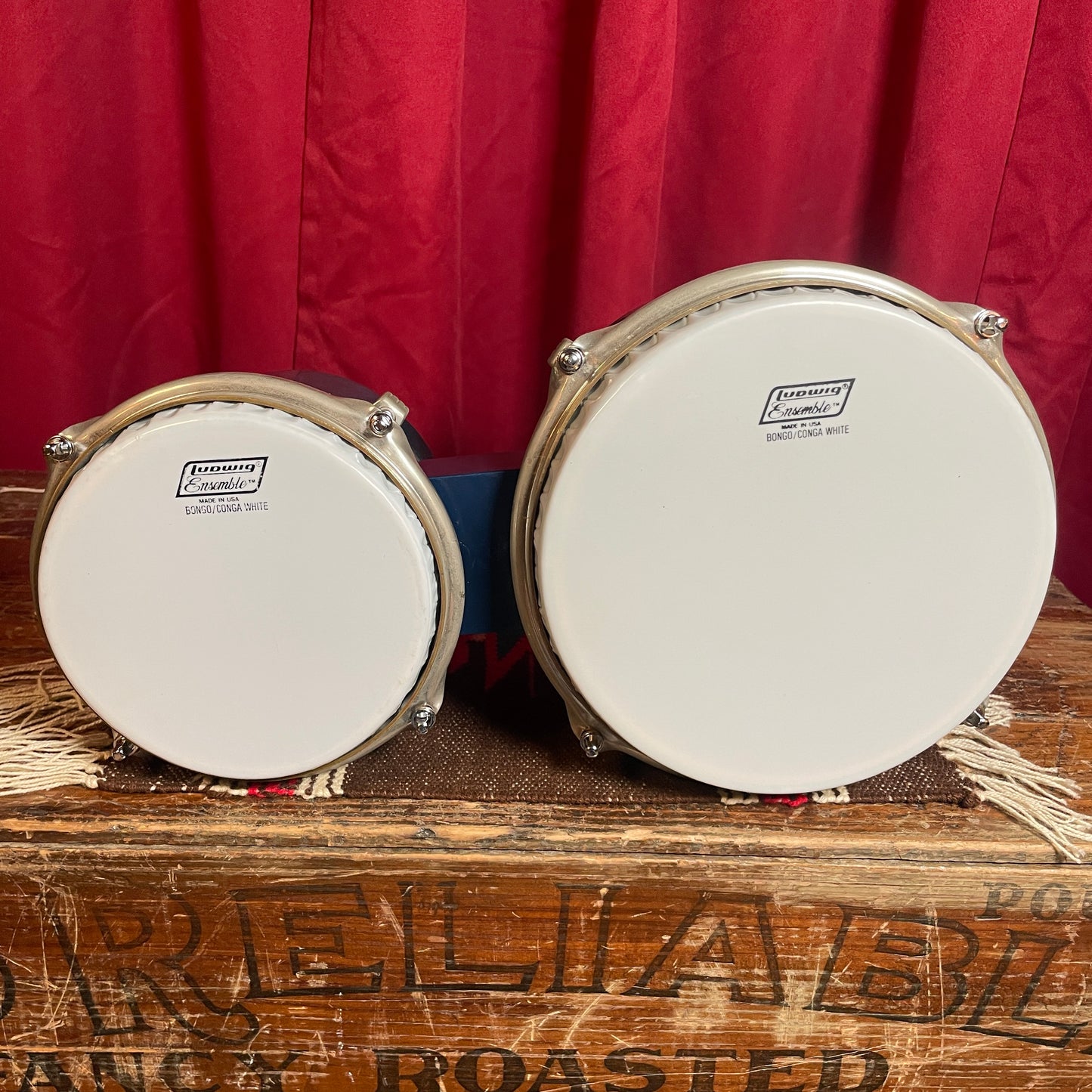 1940s WFL Ludwig 6" & 8" Tunable Bongos No. 2356 Blue Flash Pearl Sparkle