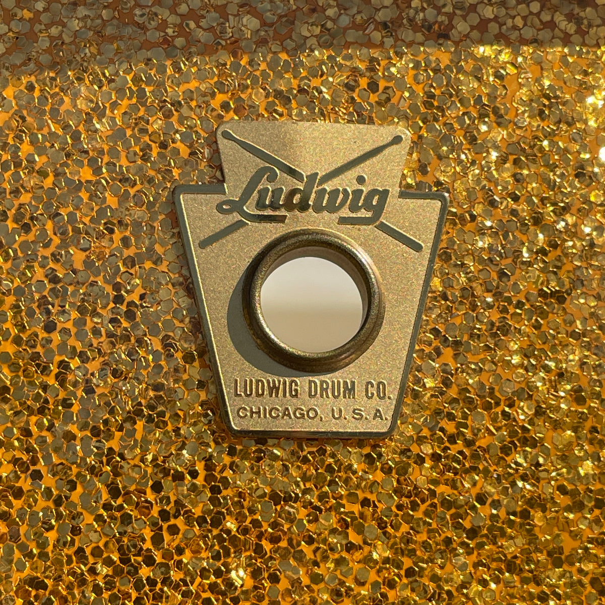 1960s Ludwig Down Beat Pre-Serial 4x14 Snare Drum Gold Sparkle