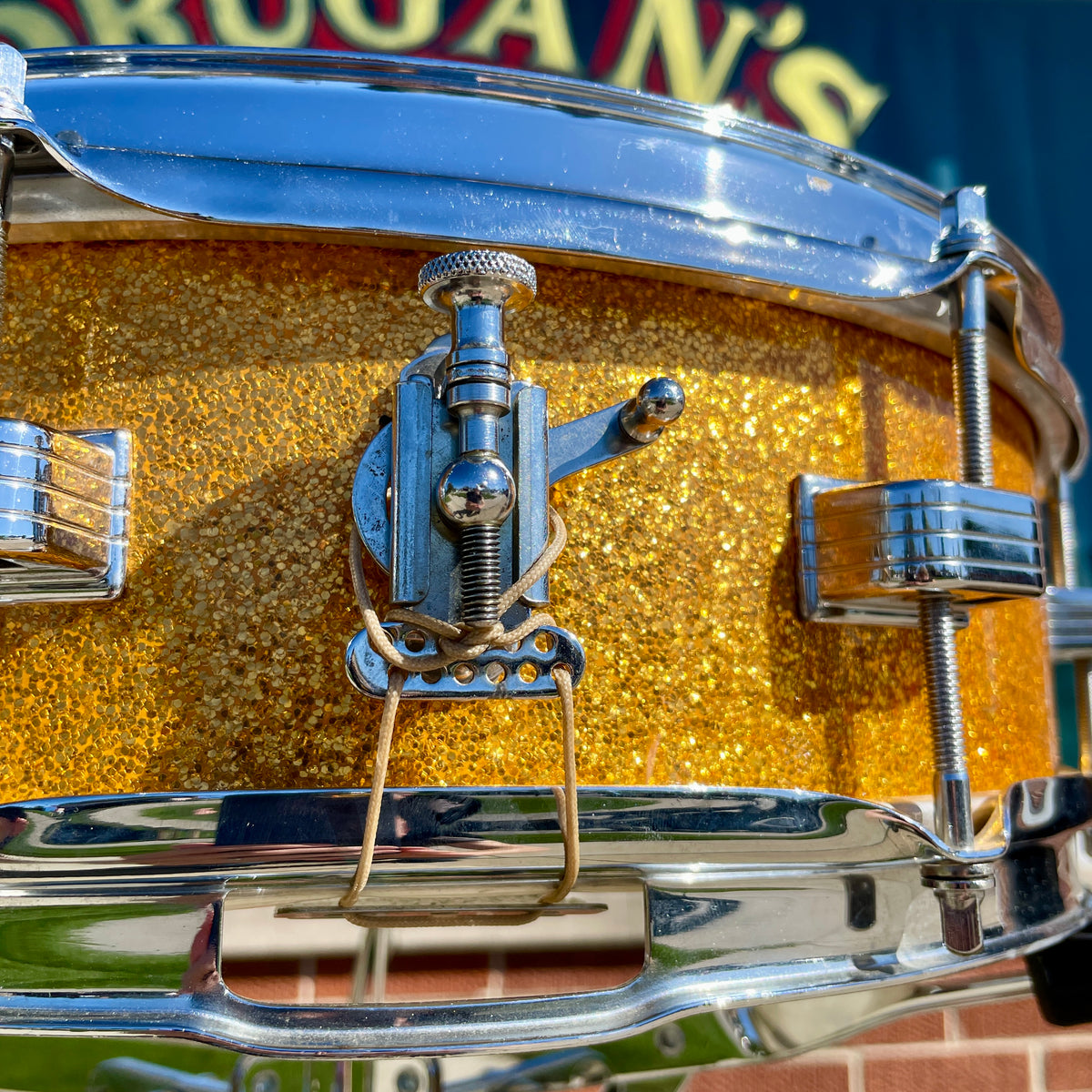 1960s Ludwig Down Beat Pre-Serial 4x14 Snare Drum Gold Sparkle