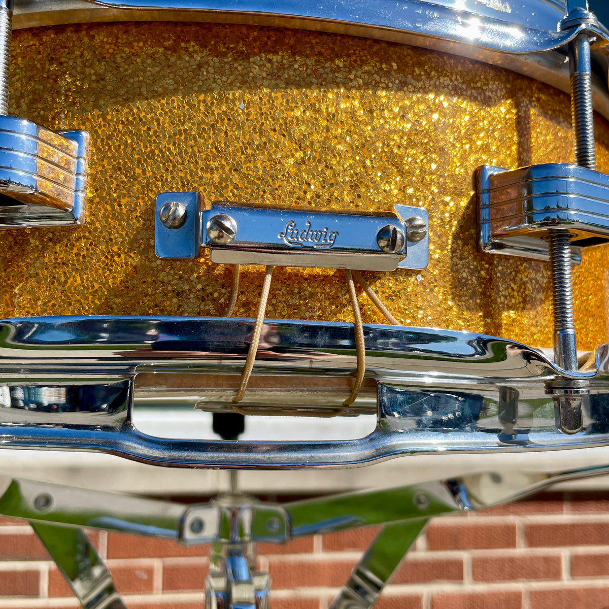 1960s Ludwig Down Beat Pre-Serial 4x14 Snare Drum Gold Sparkle