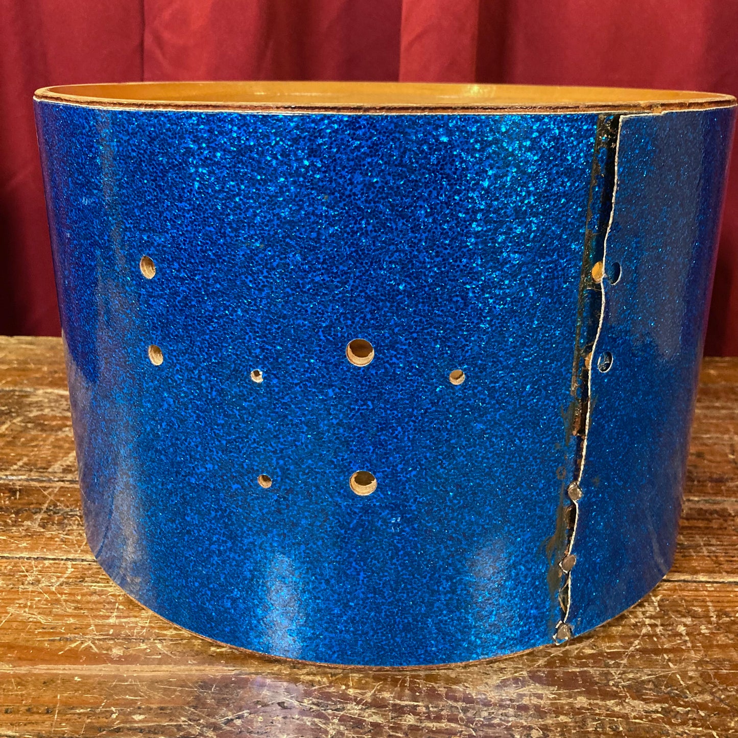 1970s Ludwig 8x12 Concert Tom Drum Shell Project Blue Sparkle