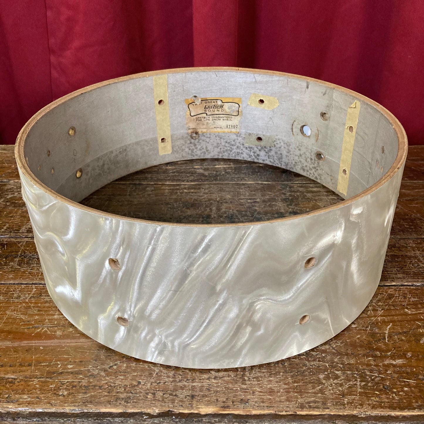 1960s Gretsch 5x14 Round Badge Snare Drum Shell White Satin Flame