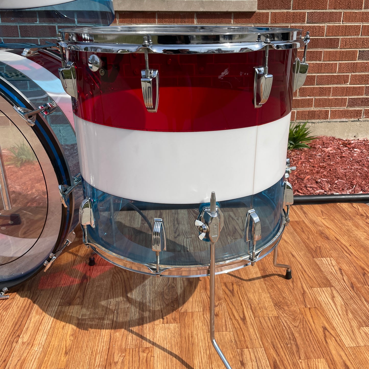 1970s Ludwig Bicentennial Vistalite Dual Bass Drum Set w/ Snare & Concert Toms Red/White/Blue