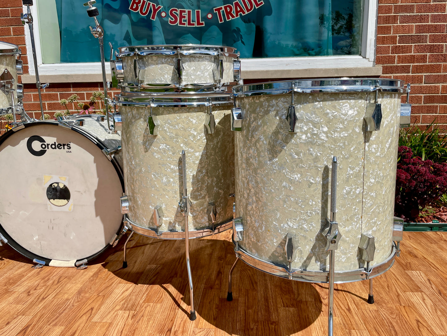Barrett Deems Corder Fibes Drum Set White Marine Pearl w/Snare/Canister/BD Zildjian Cymbals