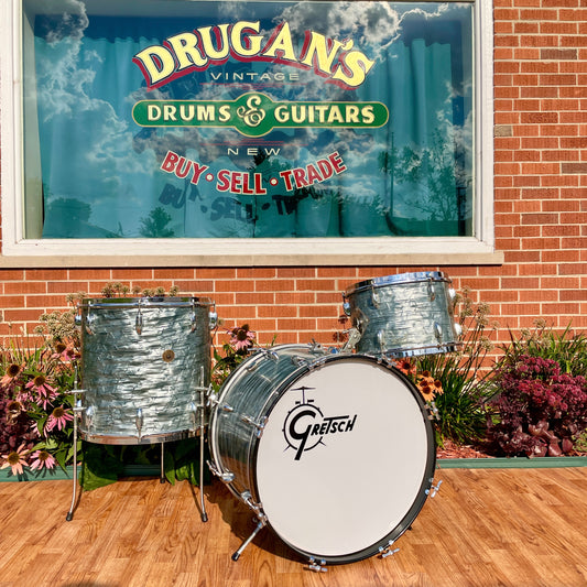 1950s Gretsch Round Badge Bop Outfit Drum Set Midnight Blue Pearl 20/13/16 3 Ply