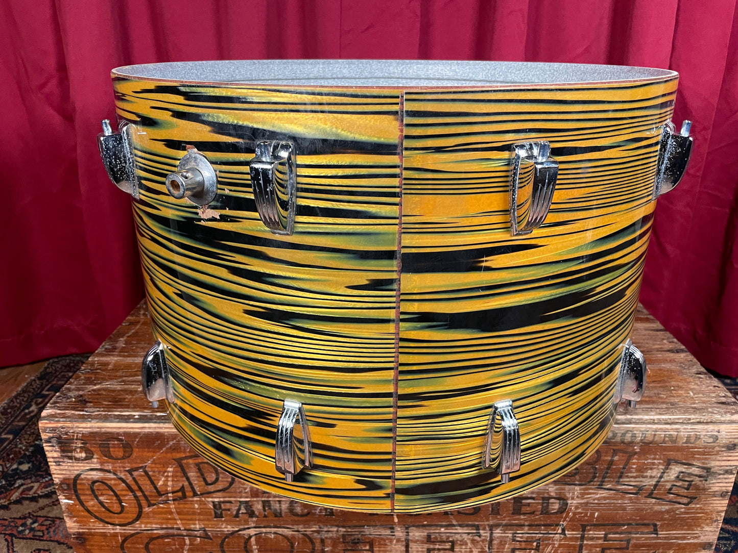 1970s Ludwig Standard 14x22 Bass Drum Shell Lemon Strata Classic Lugs #2
