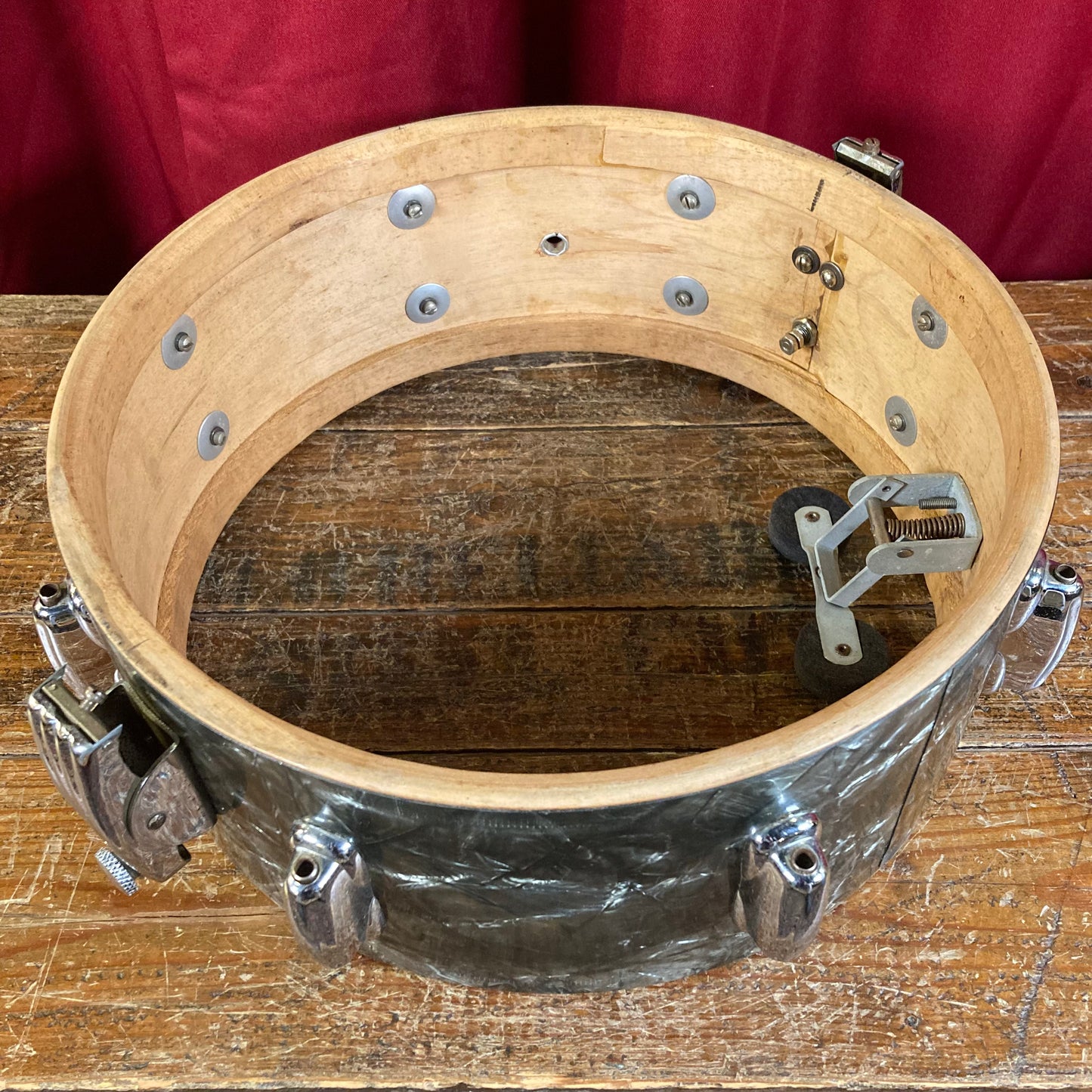 1956-1959 Slingerland 5.5x14 No. 153 Super Gene Krupa Solid Shell Radio King Snare Drum Black Diamond Pearl