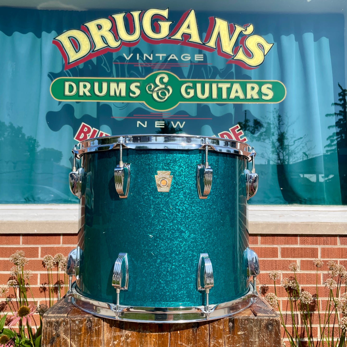 1980s-1990s Ludwig Classic Maple 6-Ply 12x15 Tom / Tenor Drum Blue Sparkle