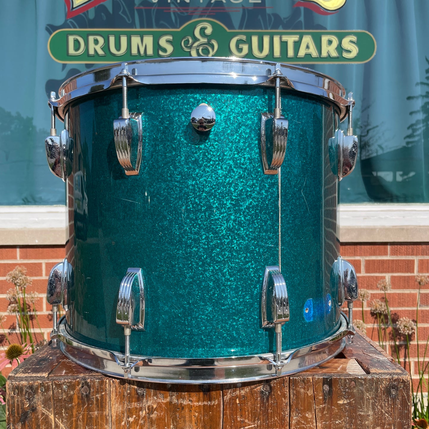 1980s-1990s Ludwig Classic Maple 6-Ply 12x15 Tom / Tenor Drum Blue Sparkle
