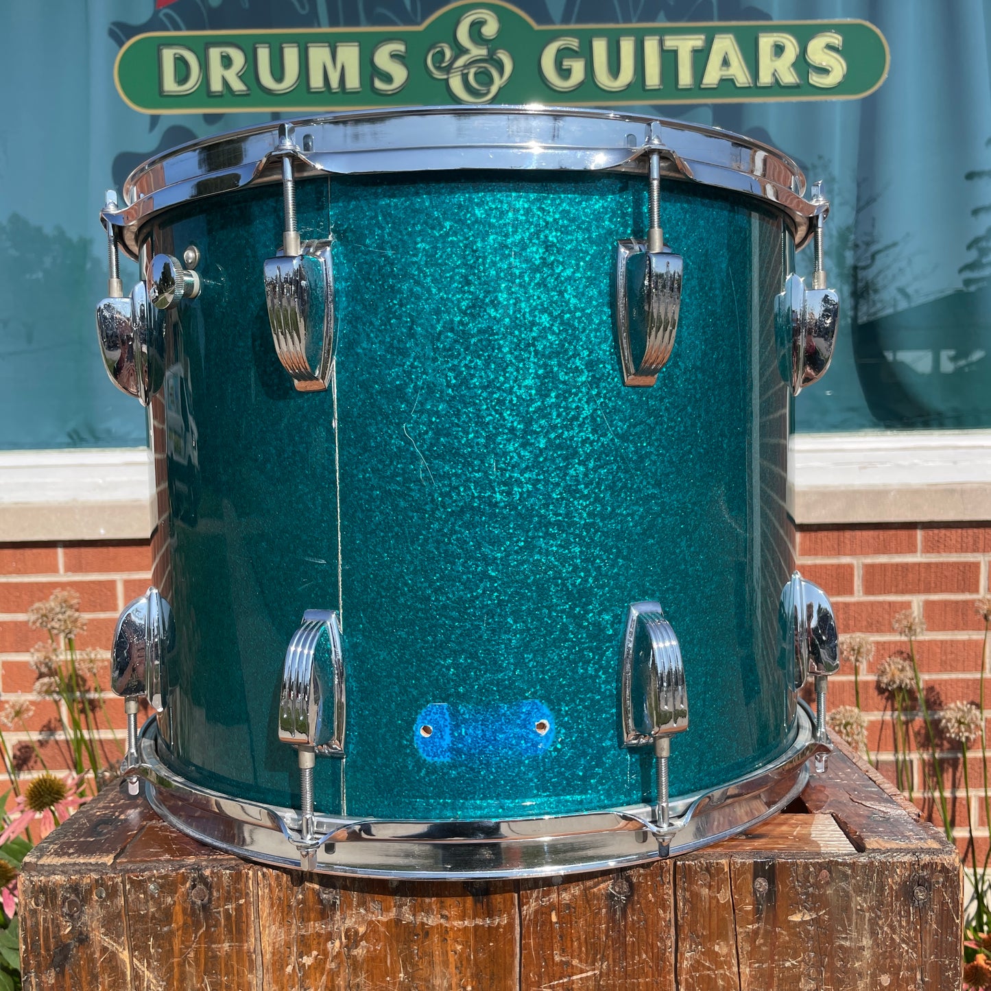 1980s-1990s Ludwig Classic Maple 6-Ply 12x15 Tom / Tenor Drum Blue Sparkle