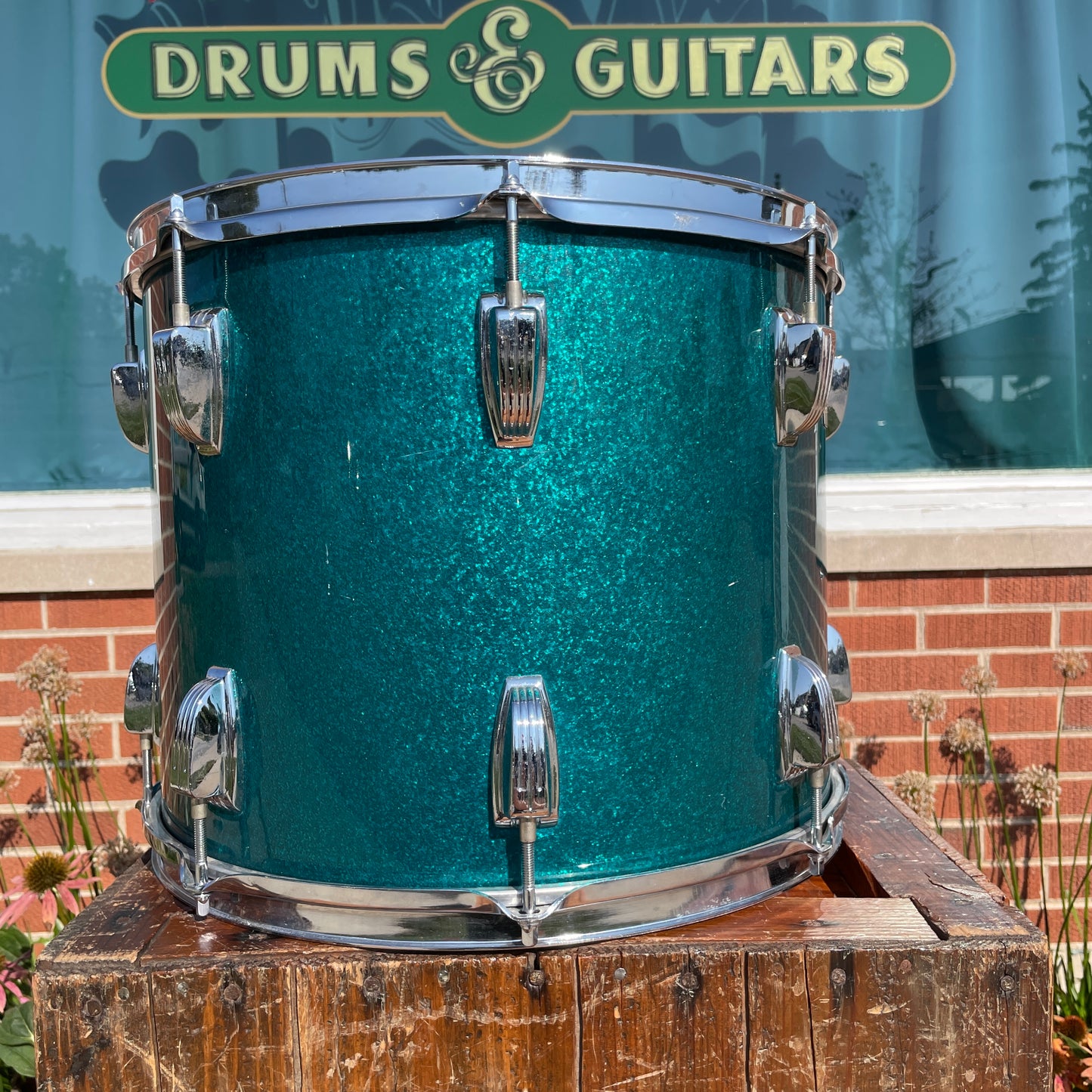 1980s-1990s Ludwig Classic Maple 6-Ply 12x15 Tom / Tenor Drum Blue Sparkle