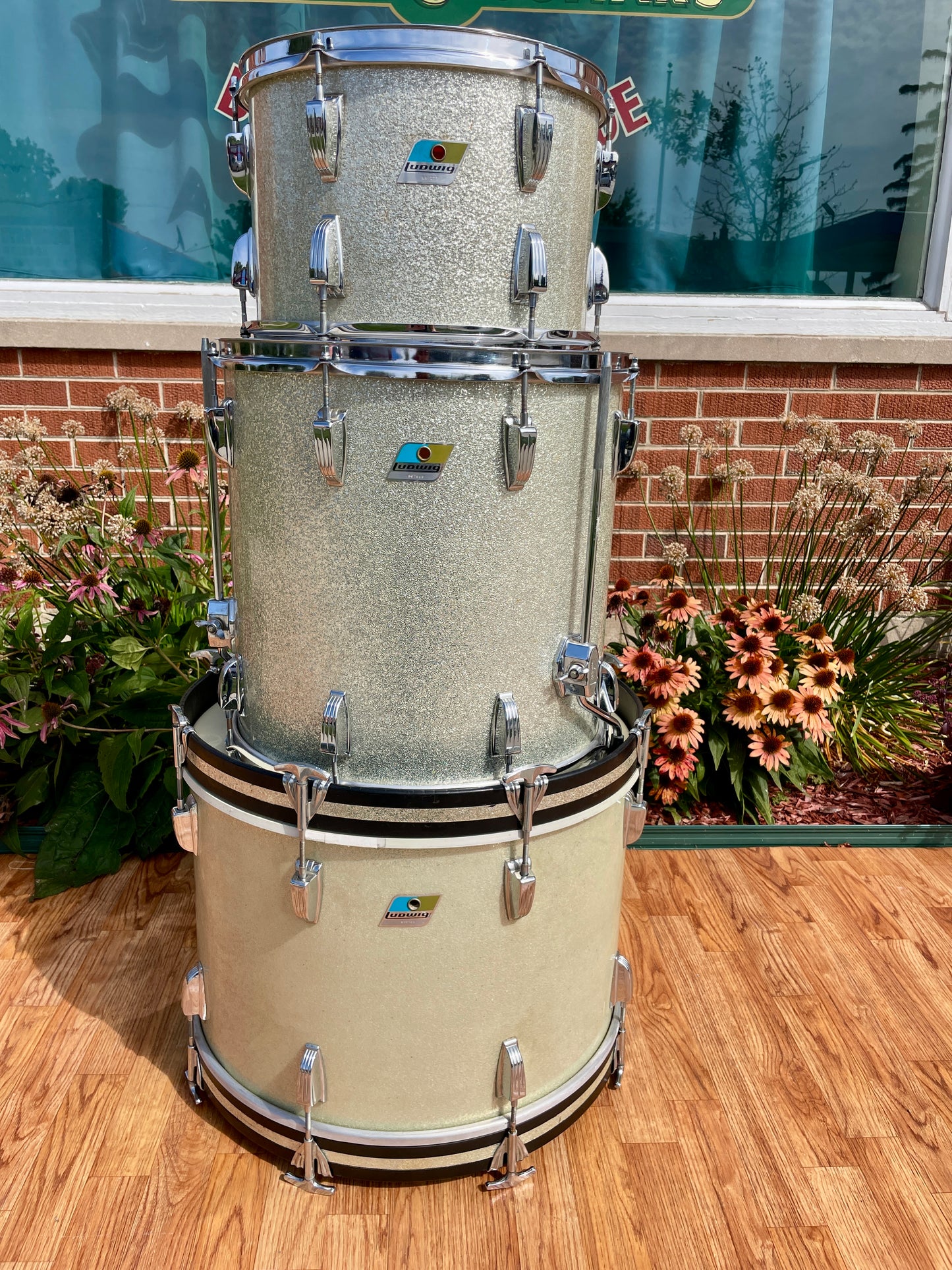 1970s Ludwig 3-Ply Drum Set Silver Sparkle 20/13/16