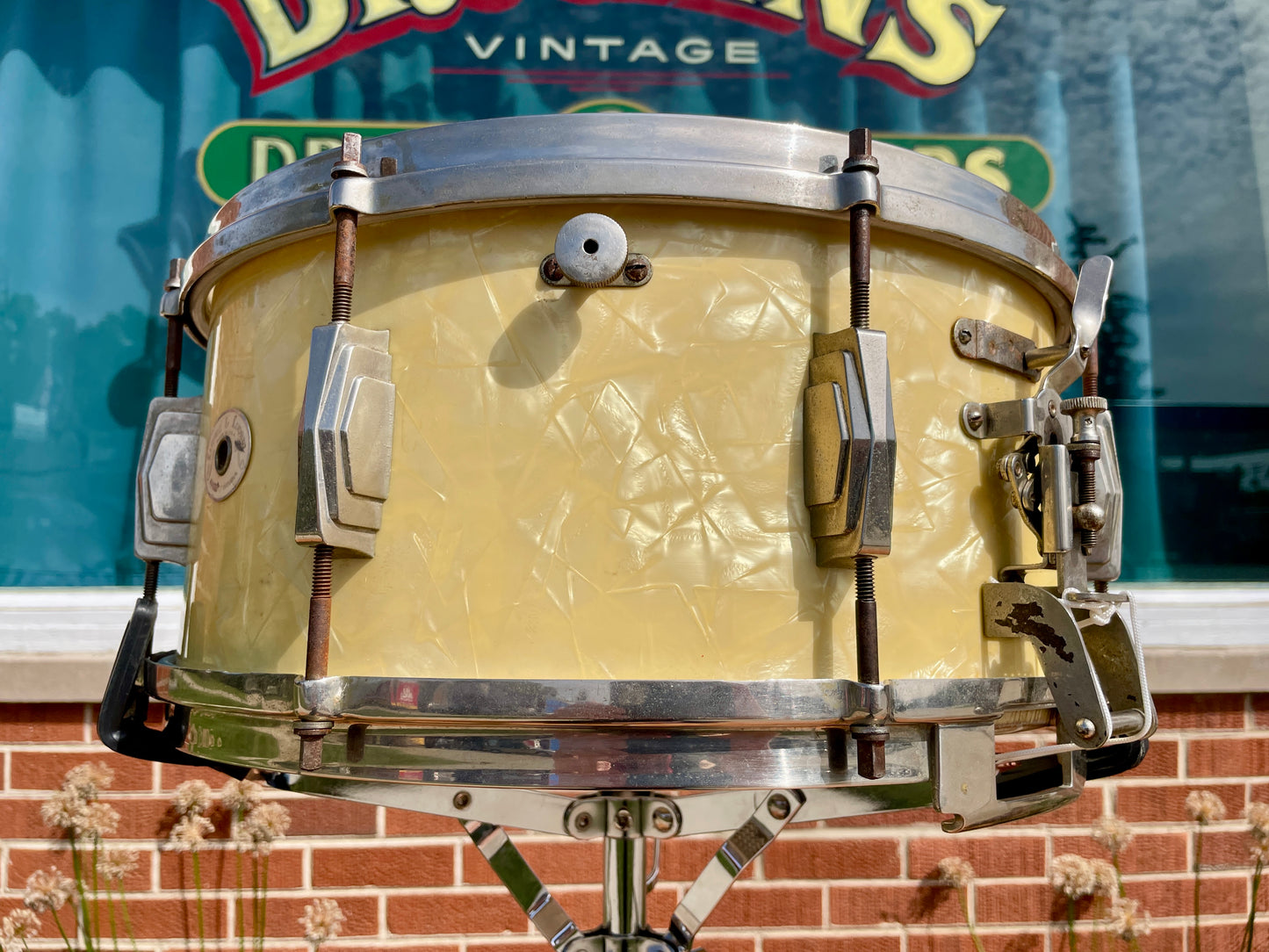 1947 Ludwig & Ludwig 6.5x14 Standard No. 35 Snare Drum White Marine Pearl Elkhart