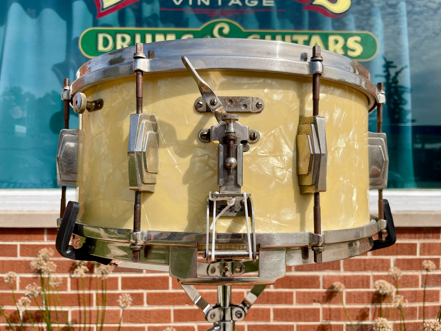 1947 Ludwig & Ludwig 6.5x14 Standard No. 35 Snare Drum White Marine Pearl Elkhart