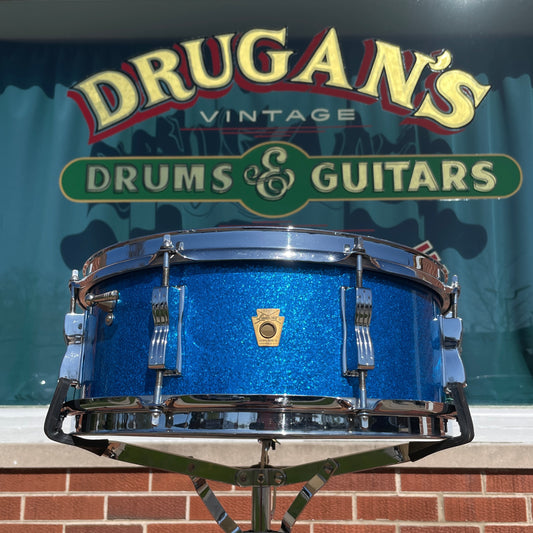 1965 Ludwig 5x14 No. 908P Jazz Festival Snare Drum Blue Sparkle COB
