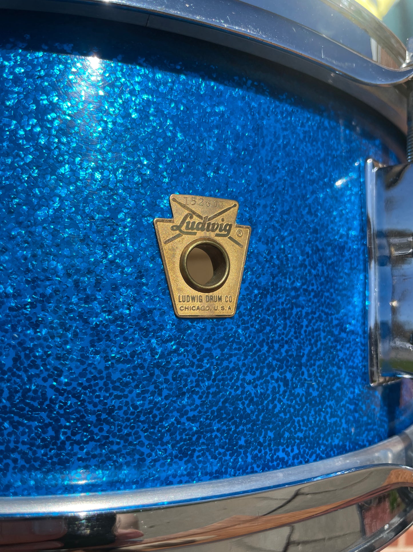 1965 Ludwig 5x14 No. 908P Jazz Festival Snare Drum Blue Sparkle COB