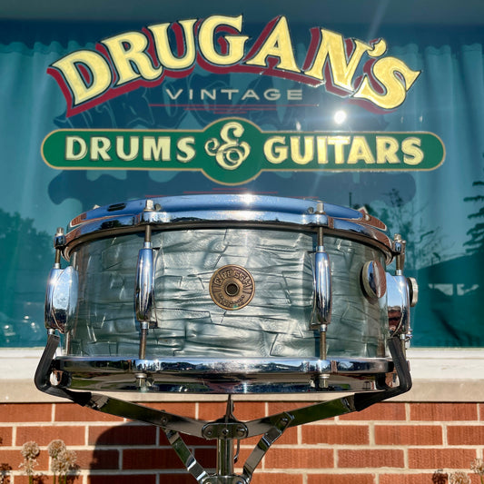 1950s Gretsch Round Badge Name Band 5.5x14 Snare Drum Midnight Blue Pearl