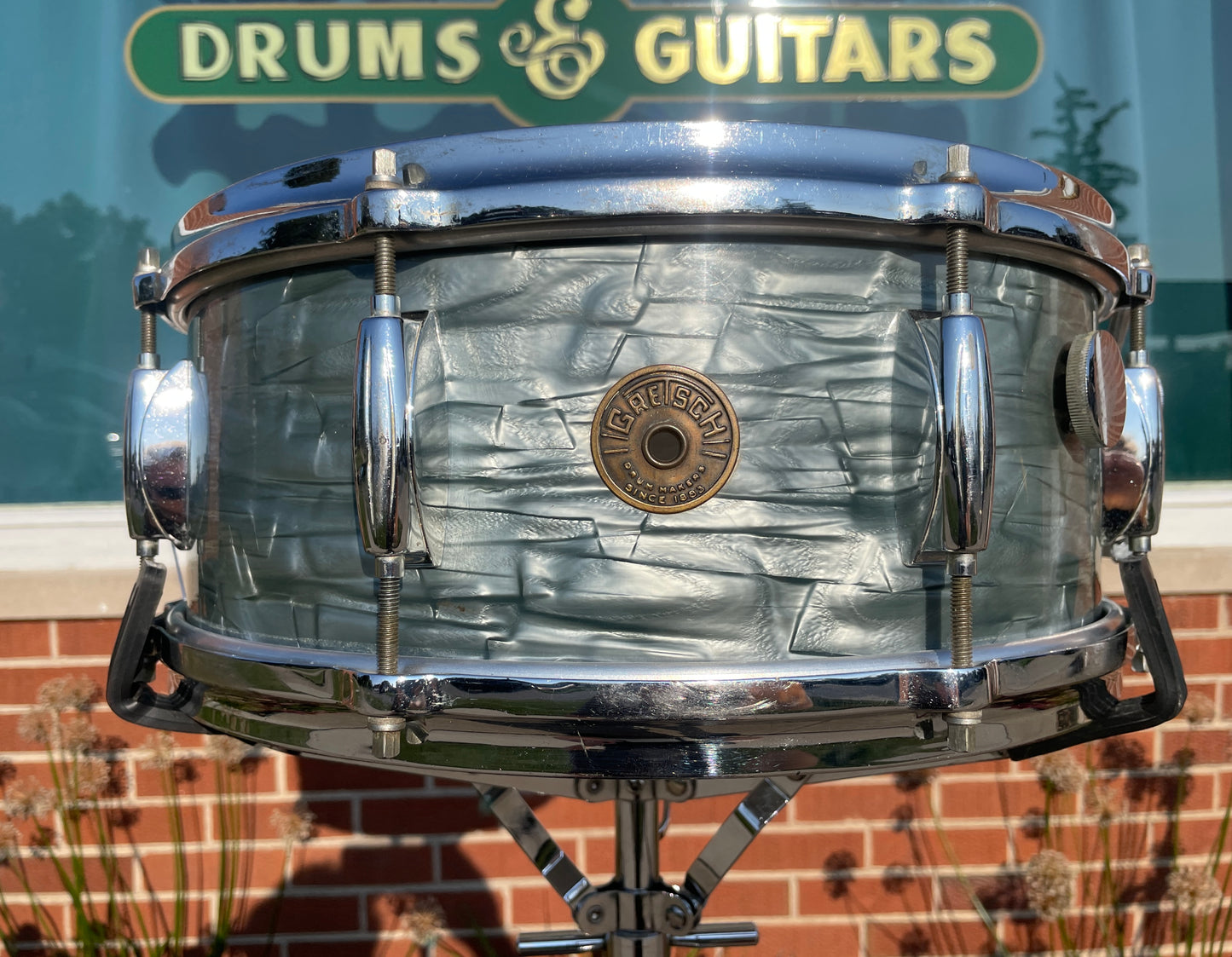 1950s Gretsch Round Badge Name Band 5.5x14 Snare Drum Midnight Blue Pearl
