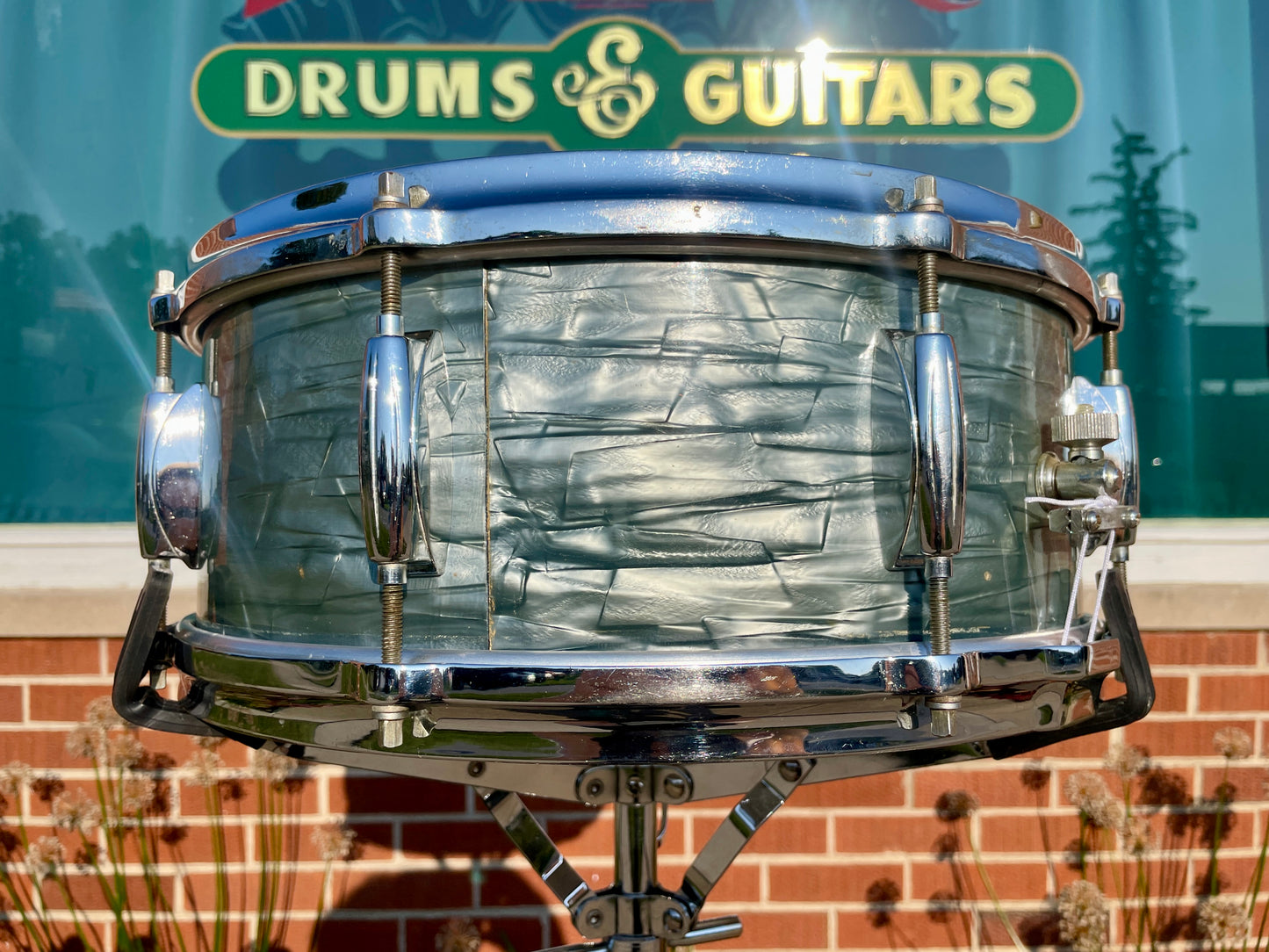 1950s Gretsch Round Badge Name Band 5.5x14 Snare Drum Midnight Blue Pearl