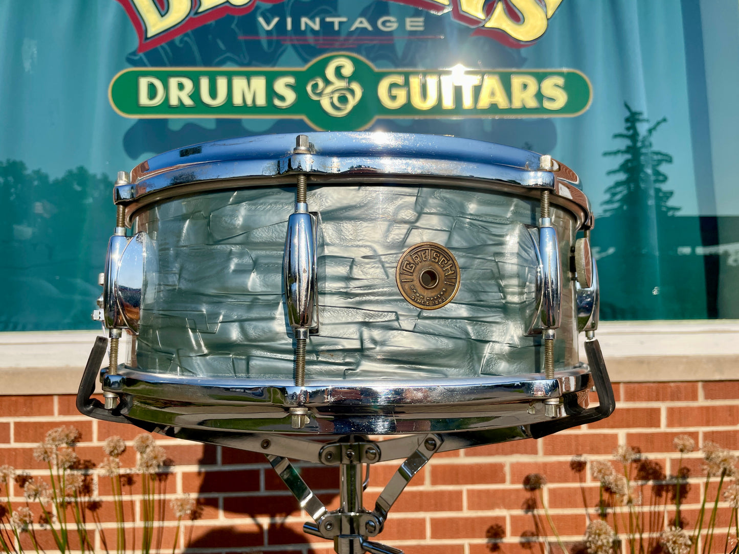 1950s Gretsch Round Badge Name Band 5.5x14 Snare Drum Midnight Blue Pearl