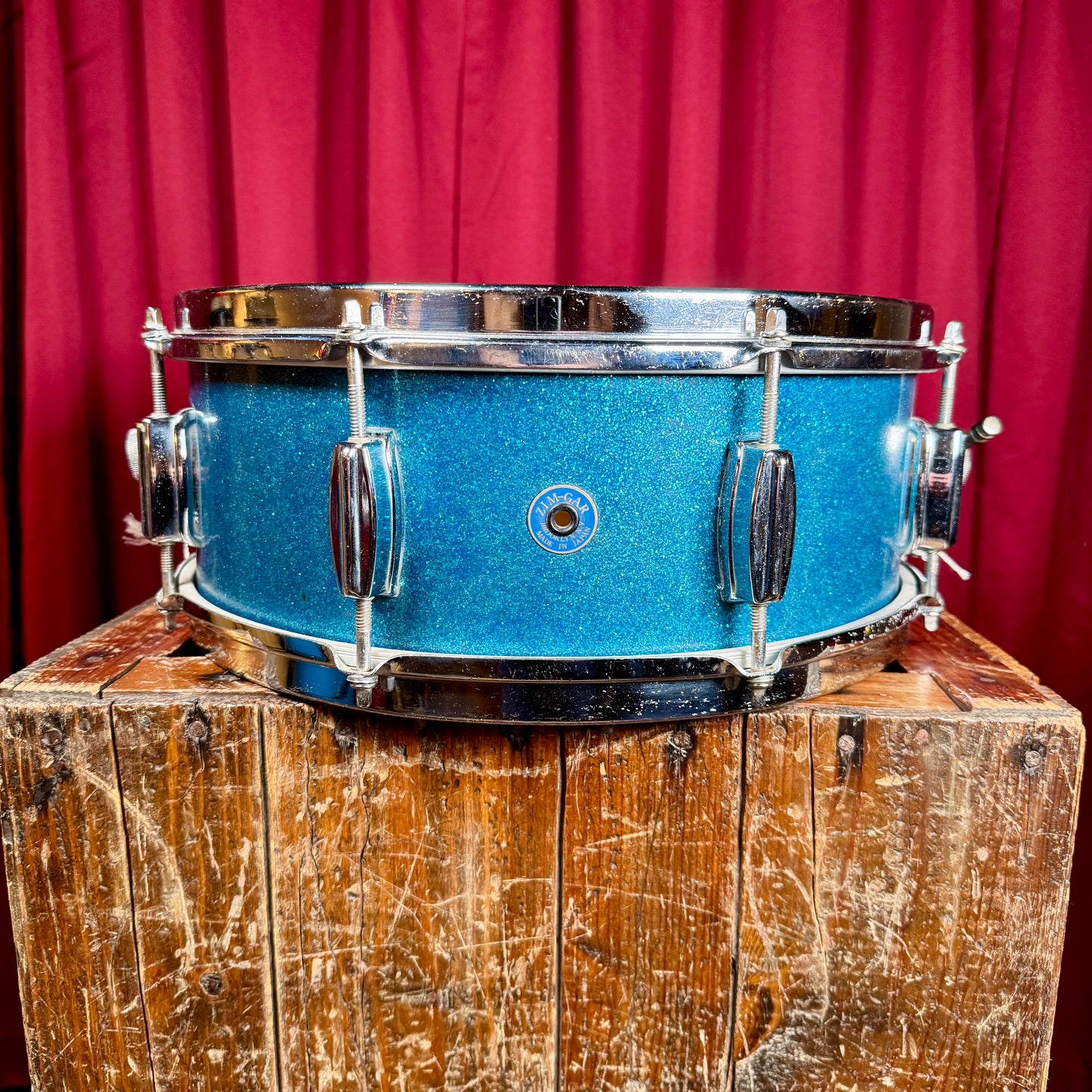 1960s Zim-Gar 5.5x14 Snare Drum Blue Sparkle MIJ Japan