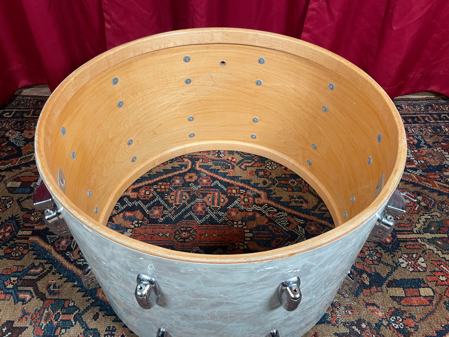 1970s Slingerland 14x22 Virgin Bass Drum White Marine Pearl