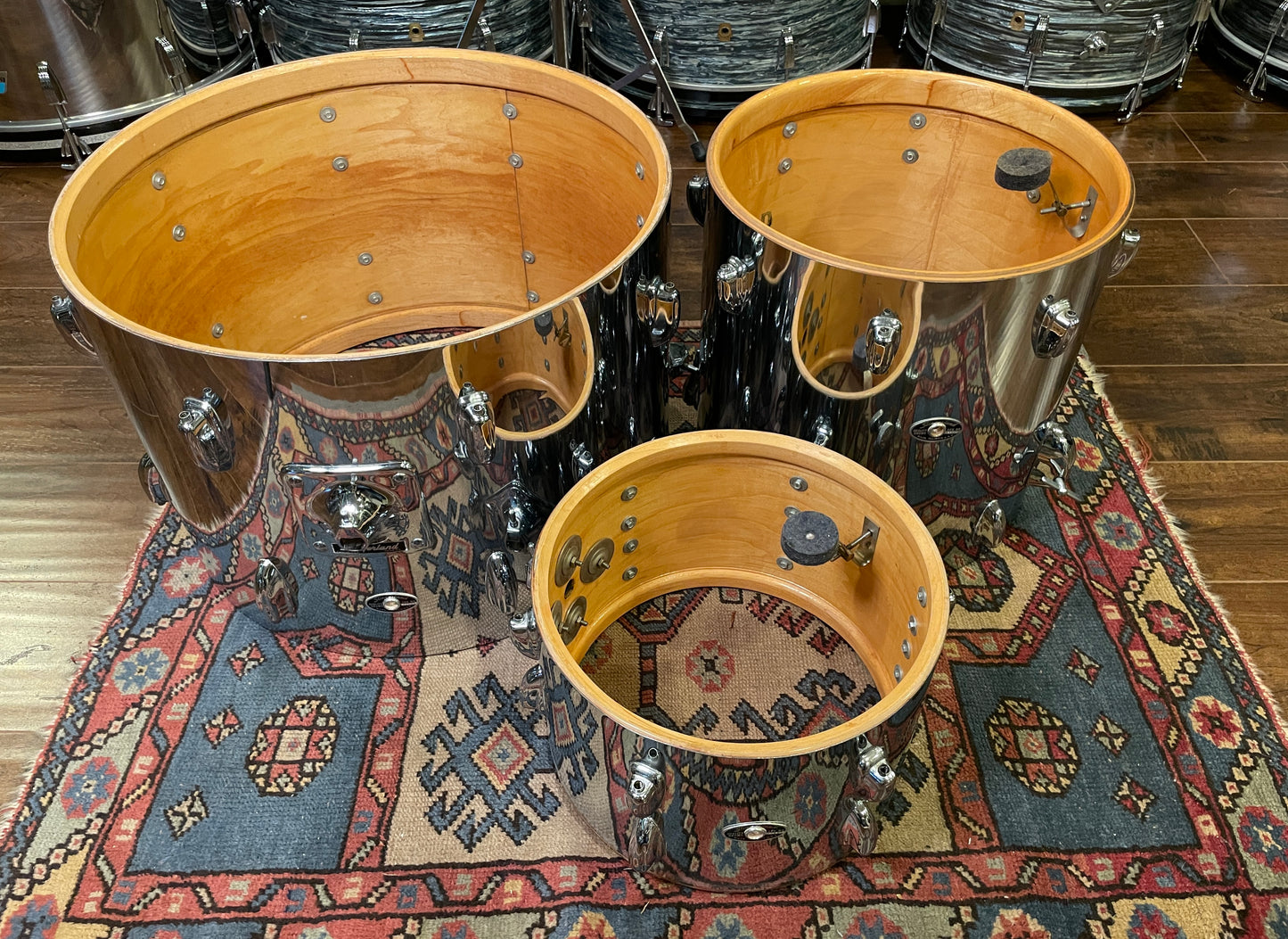 1970s Slingerland No. 9N Modern Jazz Outfit Drum Set Chrome Over Wood 20/12/14